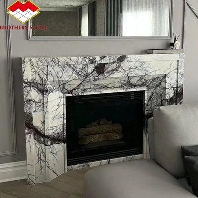 Modern Mini artisanal manteau art sculpture arquée française New York marbre intérieur parfumé neige prune cheminée entourer