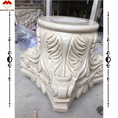 Colonne de marbre beige sculptée à la main Capitale pour jardin Colonnes romaines Colonne carrée