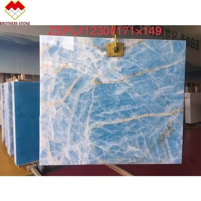Marbre bleu clair Jade Onyx plaque pour les tuiles taillées sur mesure Veines dorées