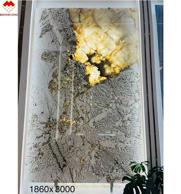 Panneau mural de pierre de quartzite brésilien translucide de granit alpin super cristallin exotique naturel rétroéclairé