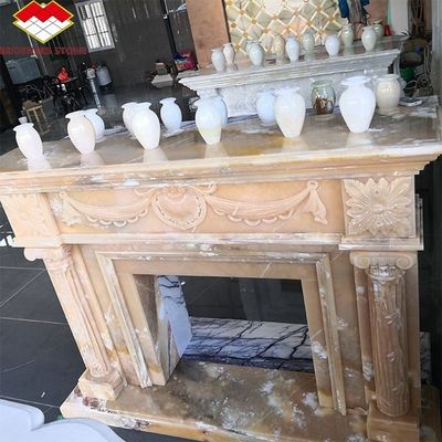 Chambre de séjour de la villa cheminée entourée modernes Chamines en pierre de marbre intérieures sur mesure