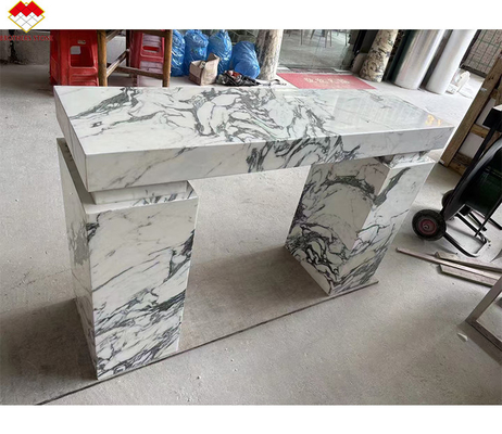 Luxe Moderne intérieure Salon Rectangle Console d'entrée Table de marbre polonais Italie Arabescato Marbre Plinth Stand Marbre