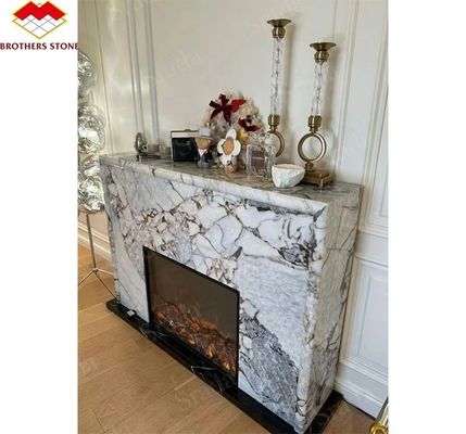 Chambre de séjour de la villa cheminée entourée modernes Chamines en pierre de marbre intérieures sur mesure