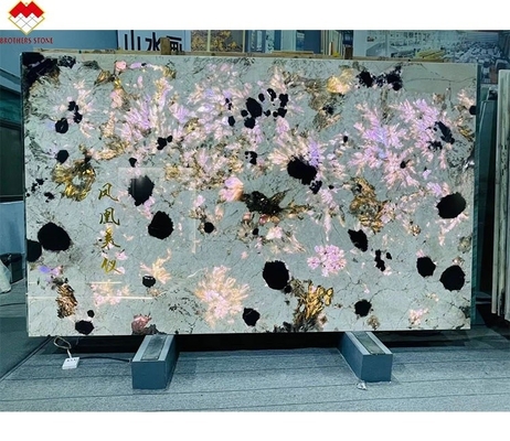 Brésilien Splendor Blanc de Quartzite de la pierre grande dalle Translucide Bureau de l'île de la pierre rétroéclairage Polissé dalle Pour les villas Hôtels
