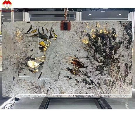 Brésilien Splendor Blanc de Quartzite de la pierre grande dalle Translucide Bureau de l'île de la pierre rétroéclairage Polissé dalle Pour les villas Hôtels