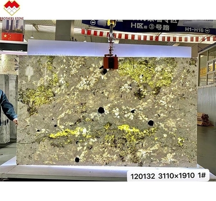 Brésilien Splendor Blanc de Quartzite de la pierre grande dalle Translucide Bureau de l'île de la pierre rétroéclairage Polissé dalle Pour les villas Hôtels