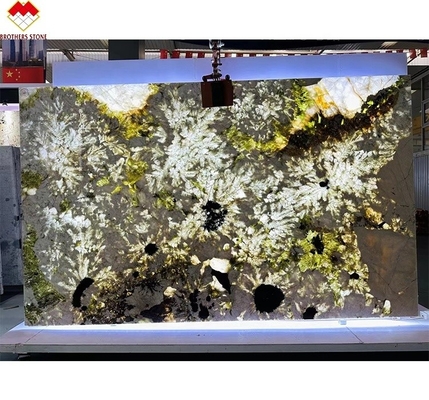 Brésilien Splendor Blanc de Quartzite de la pierre grande dalle Translucide Bureau de l'île de la pierre rétroéclairage Polissé dalle Pour les villas Hôtels
