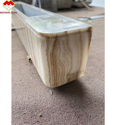 Tableau de télévision personnalisé en onyx blanc en marbre ensemble de support de table en bois avec des veines en bois blanc élégante meubles de salon