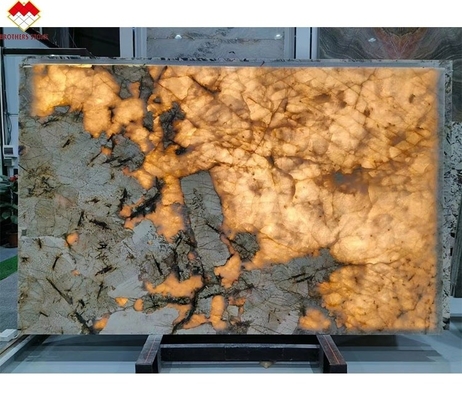 Design moderne fournisseur d'or rétroéclairé polissé Patagonie Pandora Quartzite Veneer Slab Cristal Blanc Onyx Translucide
