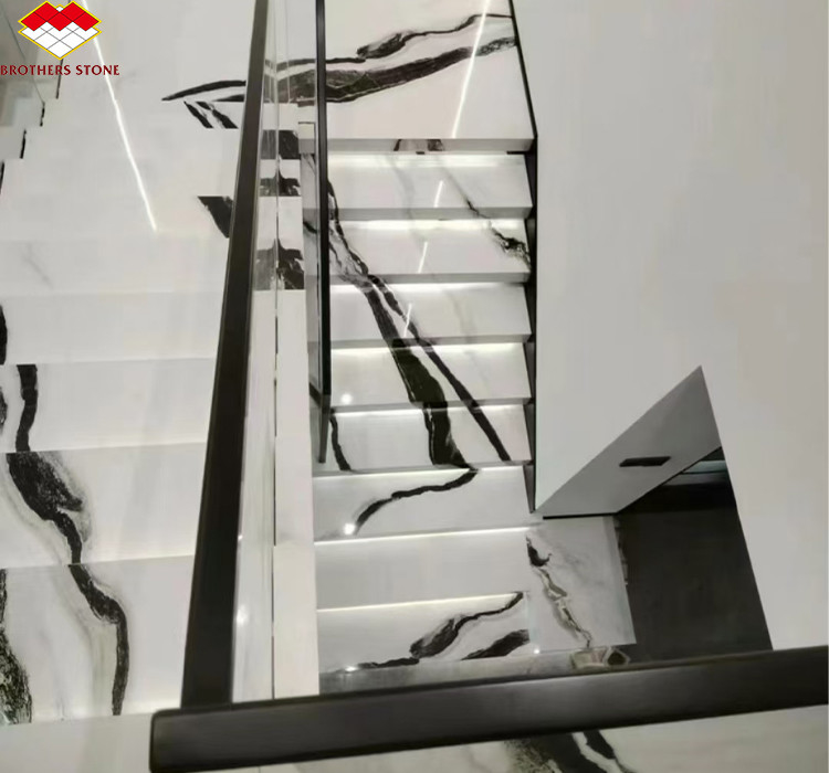 Escalier en marbre blanc Panda pour un design intérieur moderne dans un hôtel professionnel