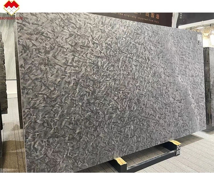 Plancher en pierre de mur de quartzite noir poli pour Versace Tableaux de cuisine gris foncé Vanité