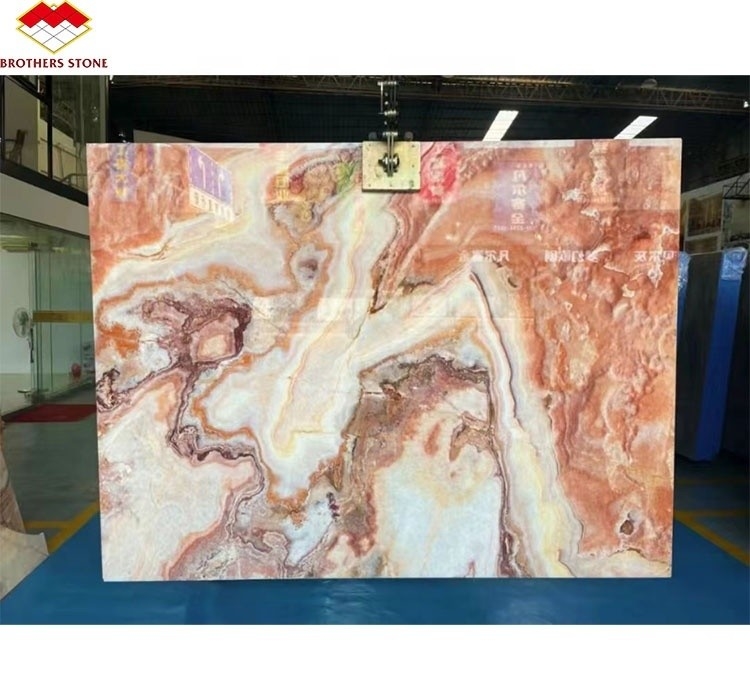L'éclairage rétroéclairé rouge Onyx marbre de pierre de livre correspondant à la dalle pour la table de marbre transparent modèle