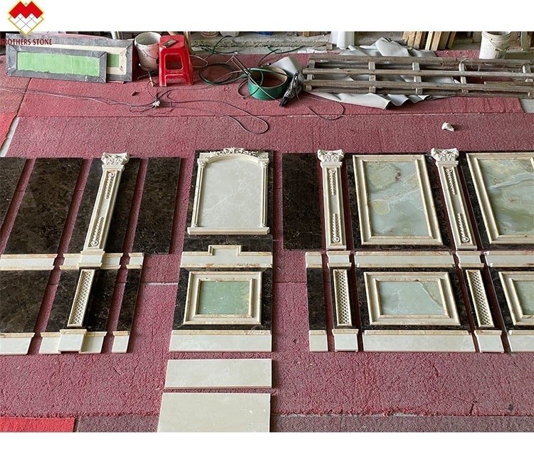 Couche de peinture en crème polie Beige vert Onyx Mur de marbre revêtement de fond de villa design moderne