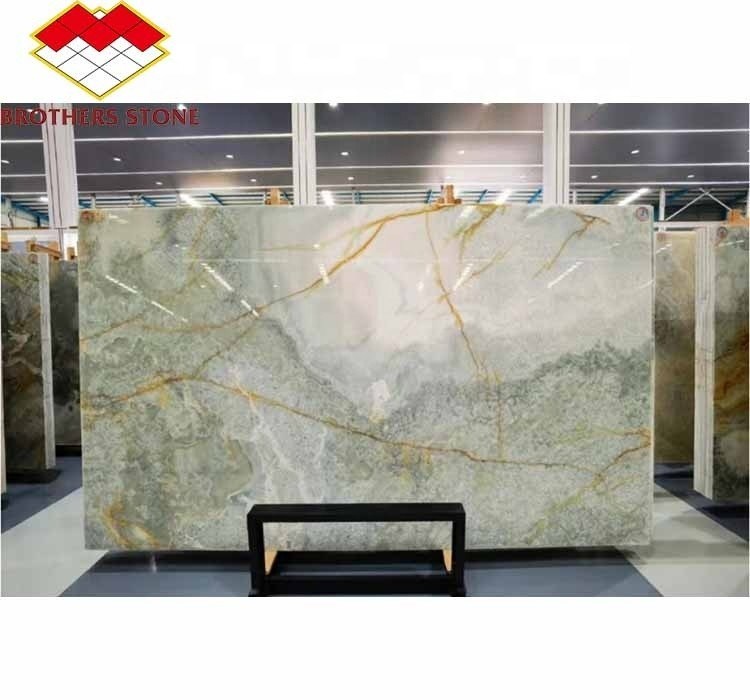 Modern rétroéclairé vert Onyx Stone Slab 30mm épaisseur pour le salon graphique mur de jade
