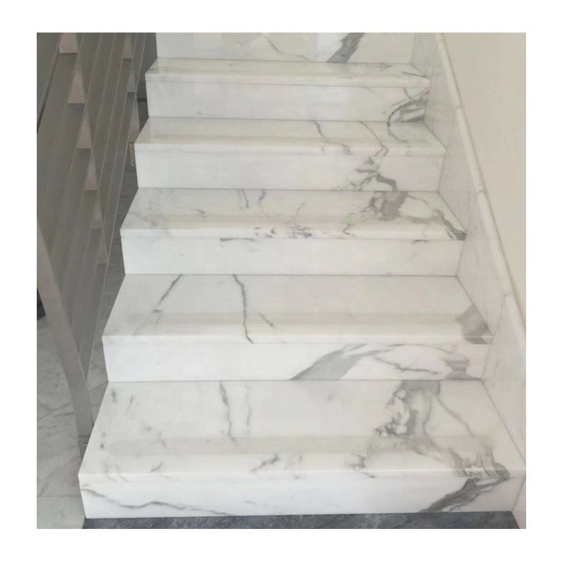 Escaliers en marbre blanc populaires, montée de marée naturelle pour améliorer l'intérieur des étages supérieurs