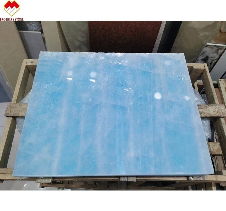 Révolution du sol moderne Carreaux de pierre en onyx de jade bleu translucide pour les murs et le sol