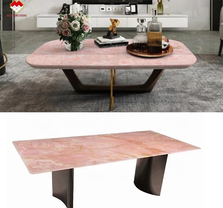 Gros plateau de pierre rose onyx translucide rose mince rose rose jade quartz pour le sol de la maison