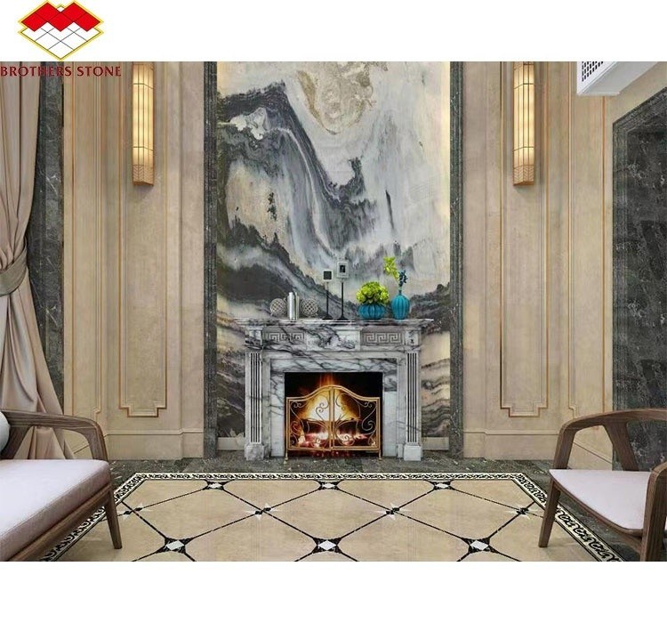 Cheminée de prune de neige parfumée à l' intérieur entourée de pierre de style français en arc pour les maisons de York
