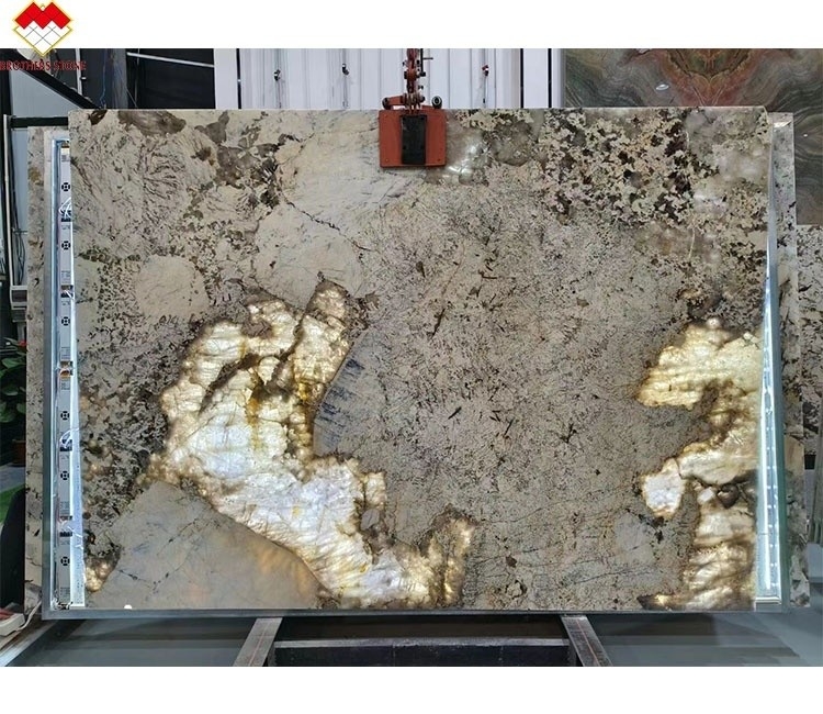 Design moderne fournisseur d'or rétroéclairé polissé Patagonie Pandora Quartzite Veneer Slab Cristal Blanc Onyx Translucide